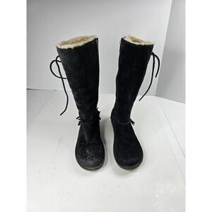 UGG 5750 Desoto Womens Tall Black Suede-Shearling‎ Fringed Zip Boot Size 9